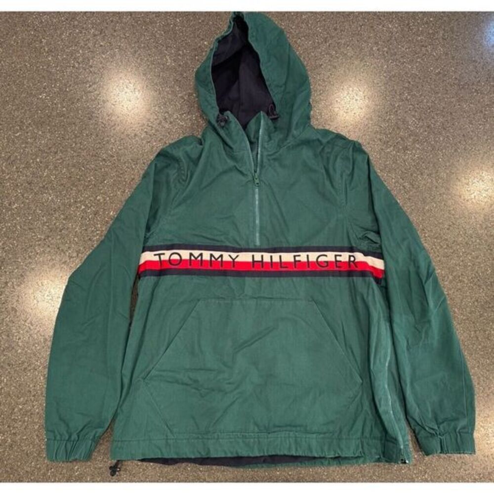 Vintage‎ Tommy Hilfiger Men's Green Colorblock Canvas Quarter Zip Jacket XS